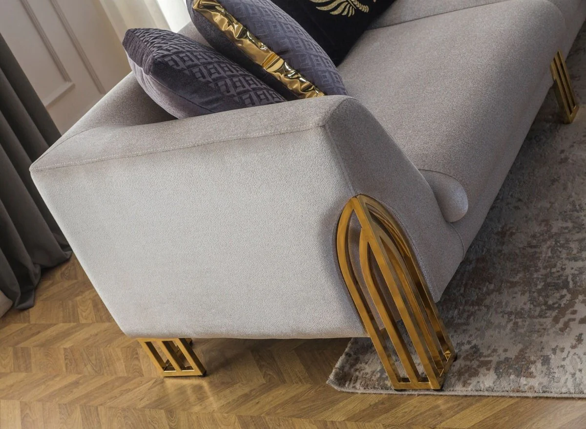 Luxus Sofa Grau / Gold 230 x 90 x H. 77 cm - Wohnzimmer Sofa - Hotel Sofa - Wohnzimmer Möbel - Hotel Möbel - Luxus Möbel - Wohnzimmer Einrichtung - Luxus Einrichtung