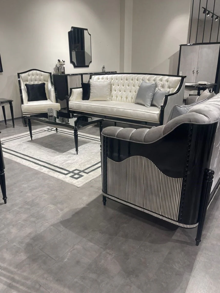 Luxus Barock Wohnzimmer Sofa Gold / Schwarz / Grau - Handgefertigtes Barockstil Sofa - Luxus Wohnzimmer Möbel im Barockstil - Barock Möbel - Edel & Prunkvoll