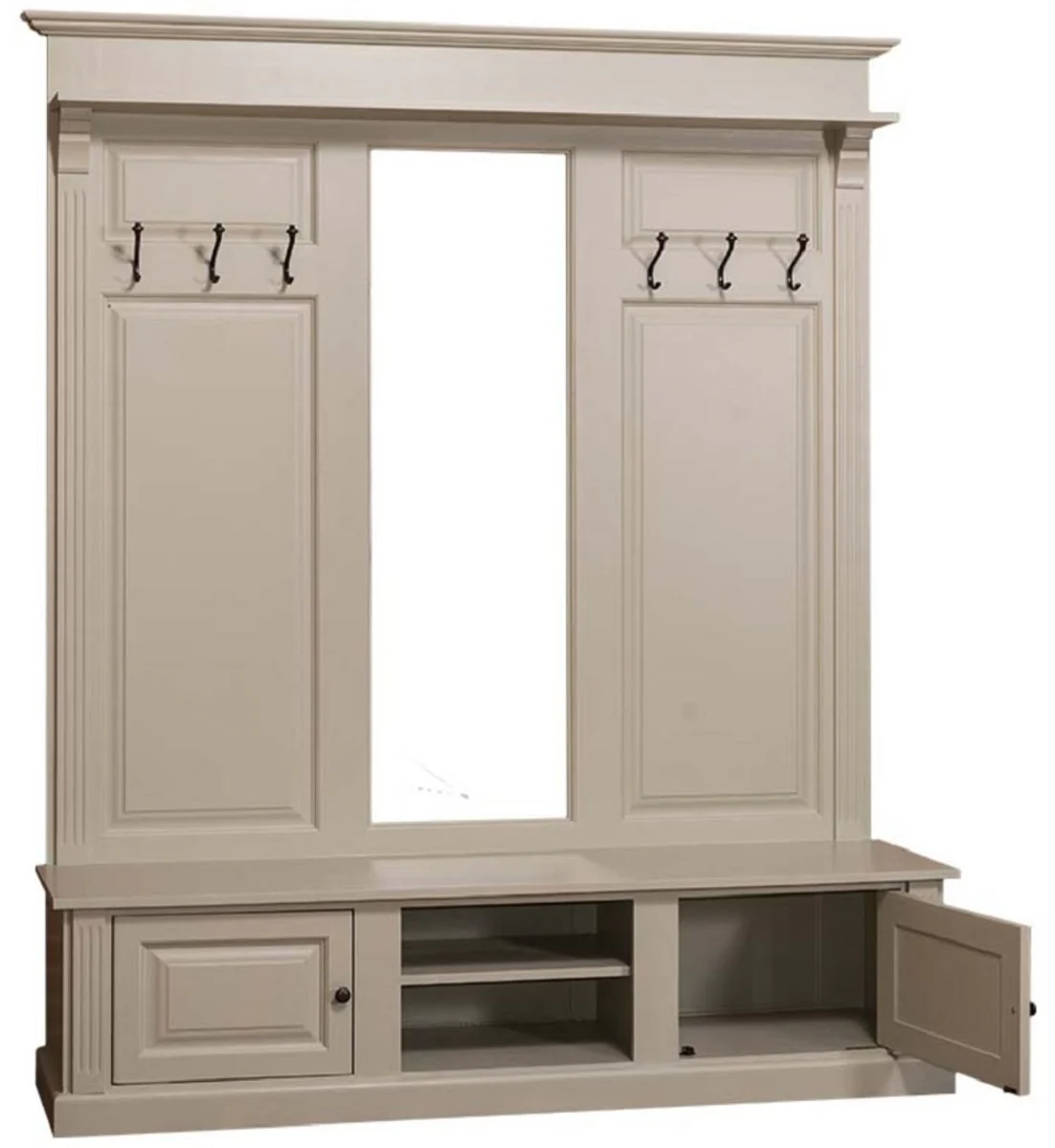 Landhausstil Garderobe Oliv 180 x 41 x H. 210 cm - Massivholz Garderobenschrank mit Spiegel - Landhausstil Garderobenmöbel