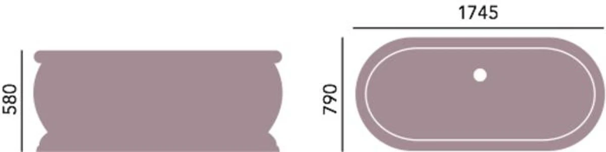 Art Deco Badewanne freistehend Weiß Modell He-Der 1735mm - Freistehende Retro Antik Badewanne Barock