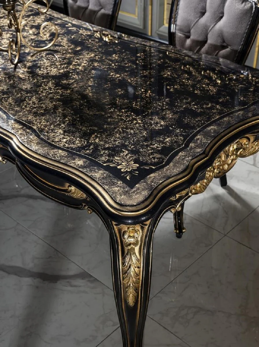 Luxus Barock Esstisch Schwarz / Gold - Edler Massivholz Esszimmertisch - Barock Esszimmer Möbel - Edel & Prunkvoll Interior