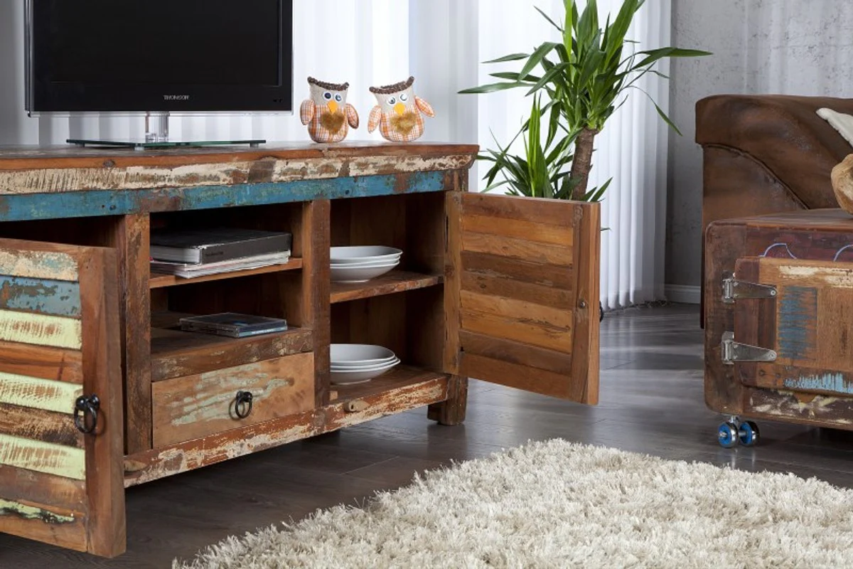 Designer Sideboard Mehrfarbig B.150 x H.60 x T.40 - Fernsehschrank - Kommode - Handgefertigt - Massivholz