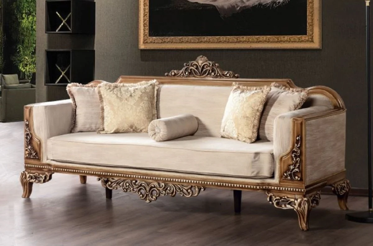 Luxus Barock Sofa Grau / Braun - Prunkvolles Wohnzimmer Sofa im Barockstil - Barock Wohnzimmer Möbel - Edel & Prunkvoll