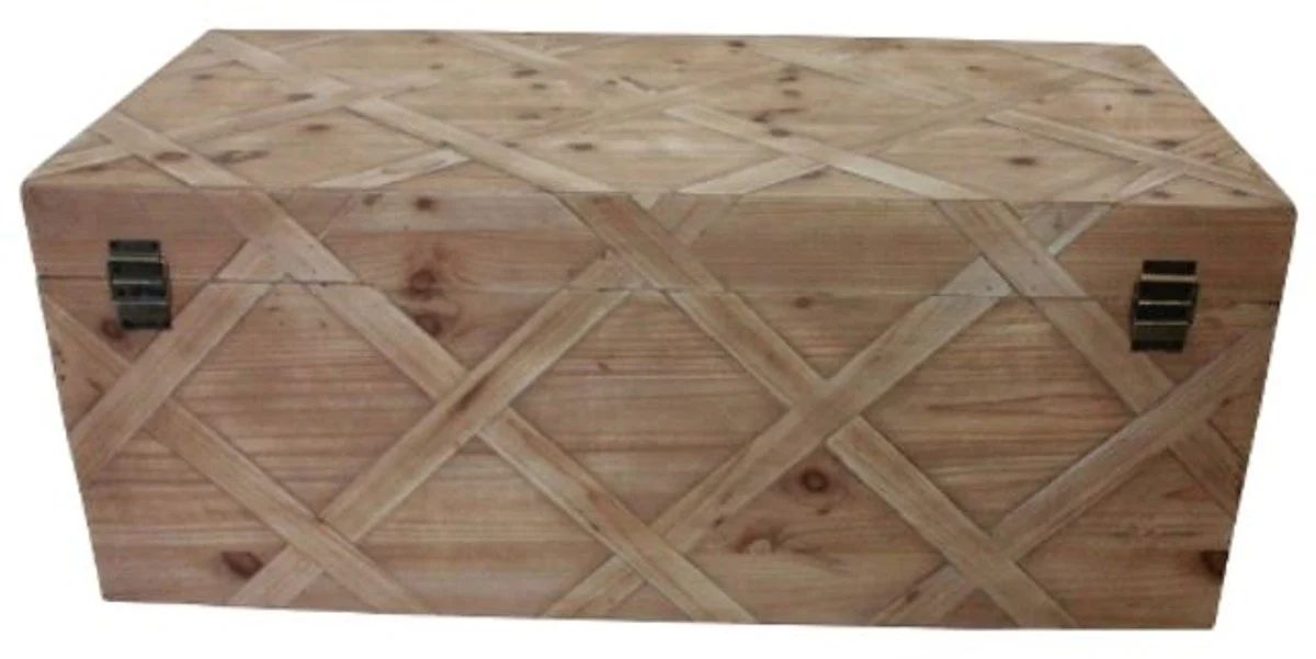Landhausstil Truhe Naturfarben 100 x 48 x H. 40 cm - Handgefertigte Holztruhe in Parkettoptik