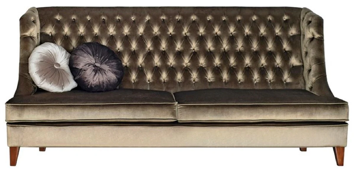 Luxus Chesterfield 3er Sofa Grün / Braun 230 x 95 x H. 102 cm - Modernes Wohnzimmer Sofa - Luxus Chesterfield Wohnzimmer Möbel