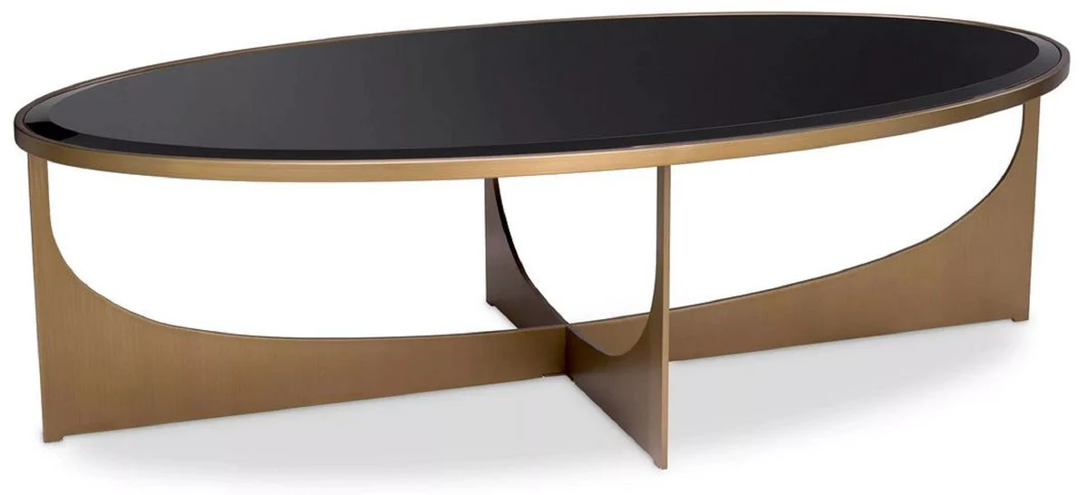 Luxus Couchtisch Messing / Schwarz 101,5 x 41,5 x H. 78,5 cm - Ovaler Edelstahl Wohnzimmertisch mit Glasplatte - Luxus Möbel - Wohnzimmer Möbel - Luxus Einrichtung