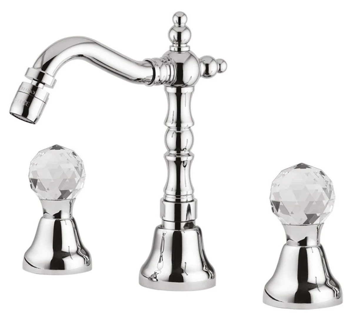 Luxus Waschtisch Armatur mit Swarovski Kristallglas Silber H. 20 cm - Luxus Waschbecken 3-Loch-Armatur