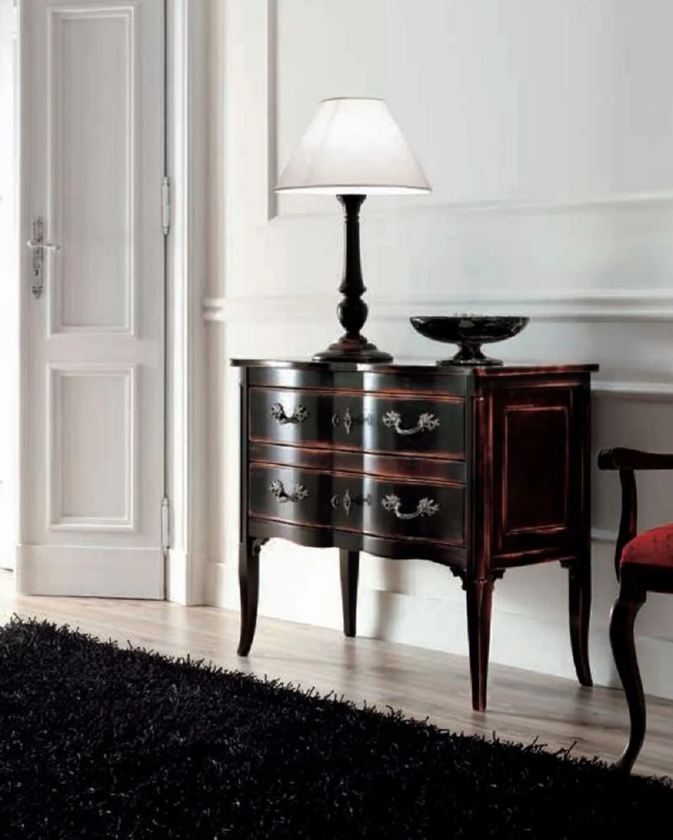 Luxus Barock Kommode Antik Schwarz / Silber - Handgefertigte Massivholz Kommode mit 2 Schubladen - Barockstil Schlafzimmer Möbel - Barock Möbel - Luxus Qualität - Made in Italy