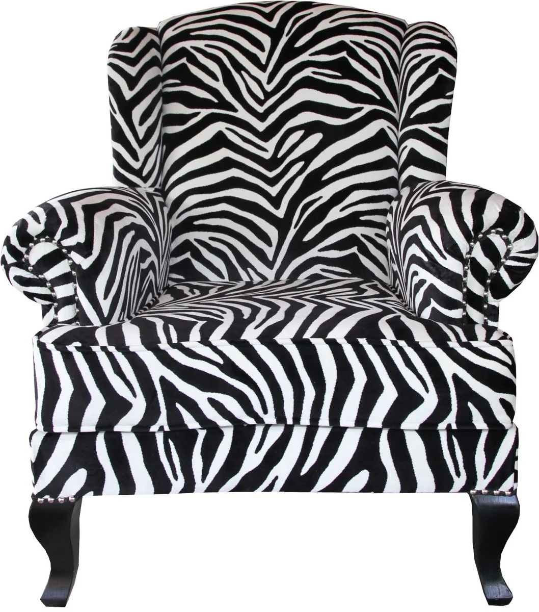 Luxus Designer Chesterfield Ohren Sessel Zebra - Club Möbel - Limited Edition