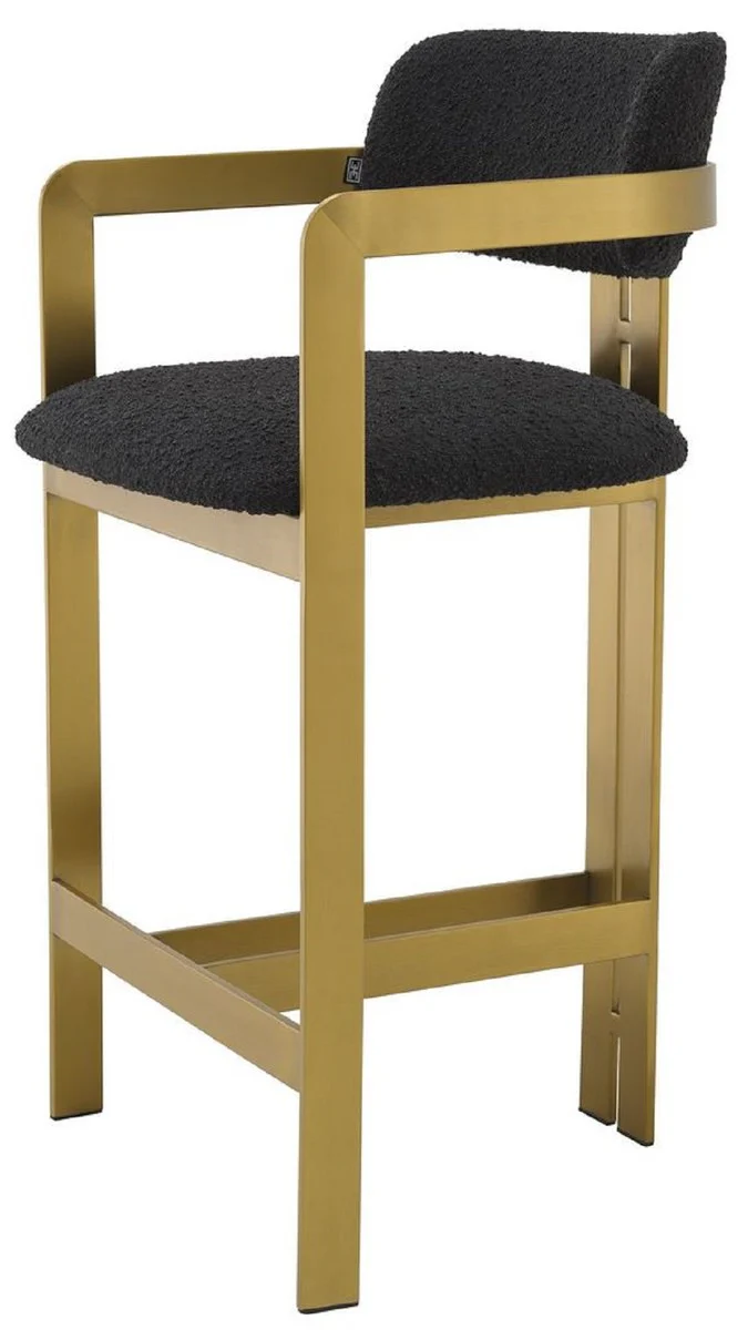 Luxus Barstuhl Schwarz / Messing 53 x 44,5 x H. 97 cm - Gepolsterter Edelstahl Barhocker - Luxus Barmöbel