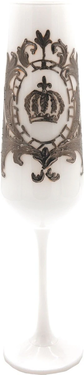 Pompöös by Luxus Champagnerglas Set Weiß / Silber Ø 6 x H. 25 cm - Champagnergläser mit edler Platin Beschichtung - Pompööse Gläser designed by Harald Glööckler