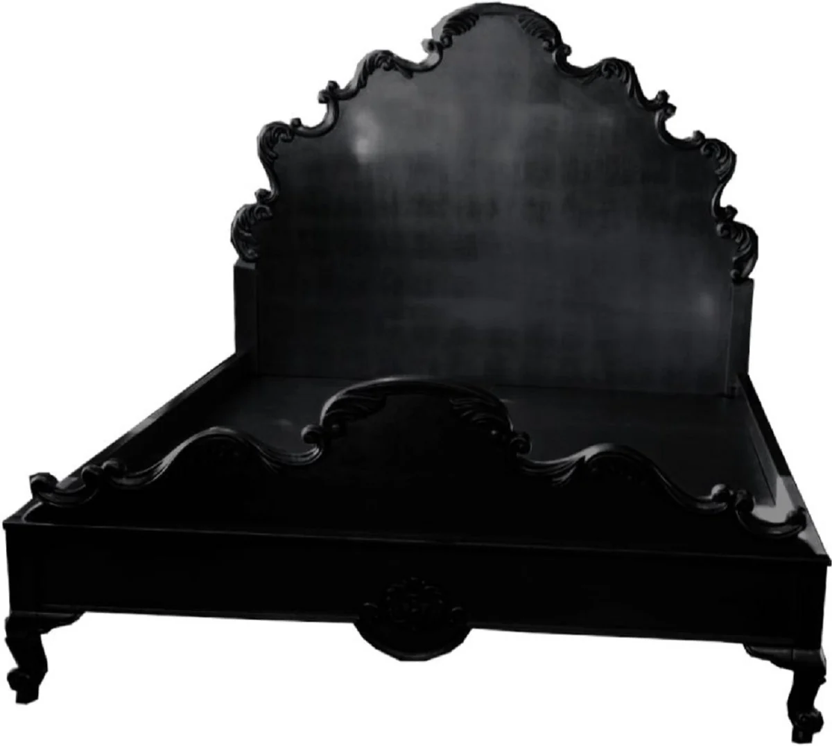 Luxus Barock Doppelbett Schwarz - Prunkvolles Massivholz Bett mit Kopfteil - Schlafzimmer Möbel im Barockstil - Edel & Prunkvoll