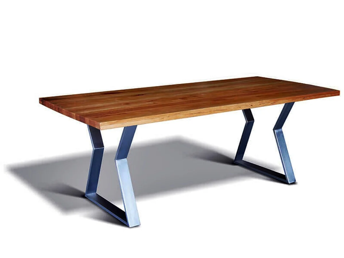 Luxus Massivholz Esstisch mit Metallgestell - Eiche - 200 cm x 100 cm x H 78 cm - Massive Ausführung