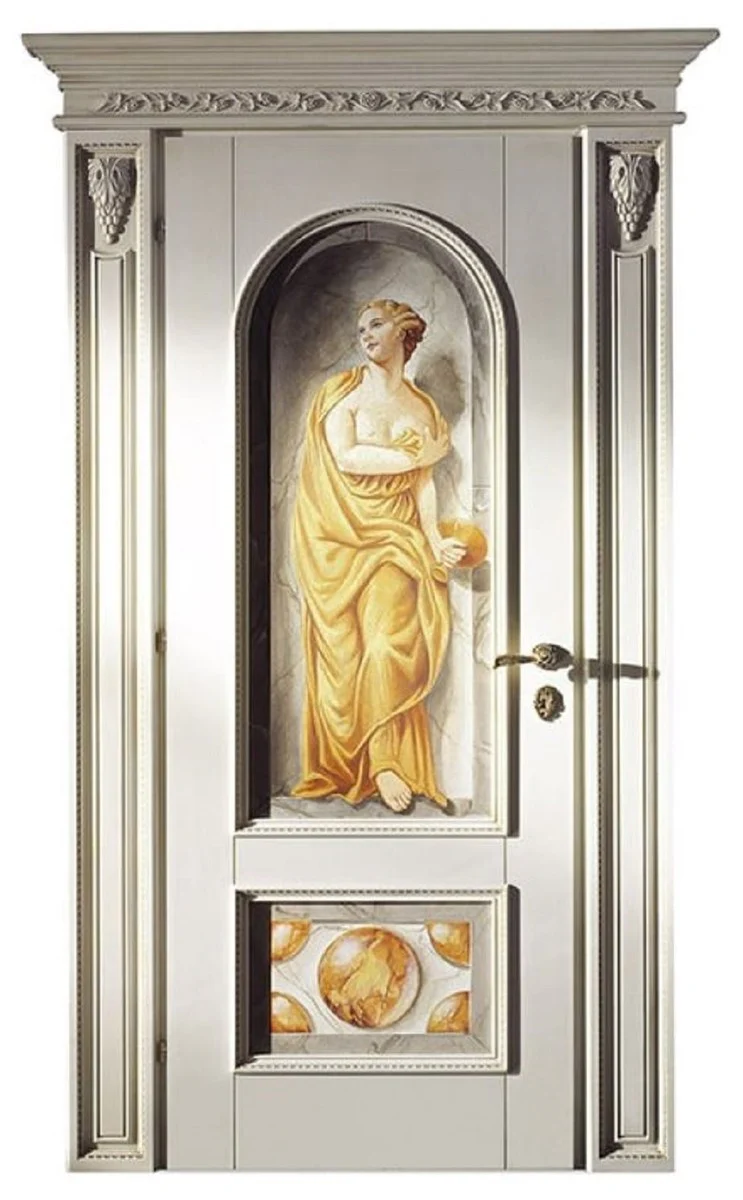 Luxus Barock Wohnungstür Antik Weiß / Mehrfarbig 141 cm - Made in Italy