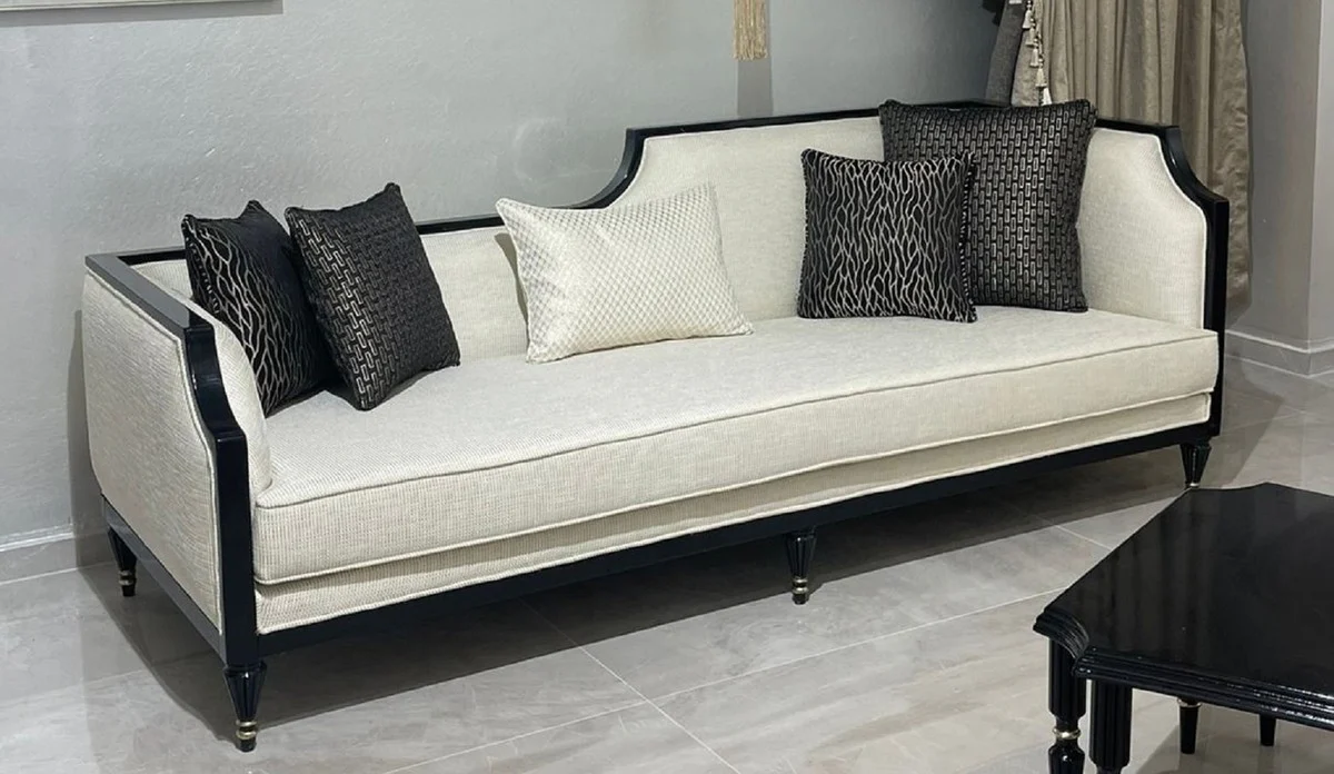 Luxus Art Deco Sofa Naturfarben / Schwarz / Gold - Wohnzimmer Sofa - Wohnzimmer Möbel - Art Deco Möbel - Luxus Möbel - Art Deco Einrichtung - Luxus Einrichtung