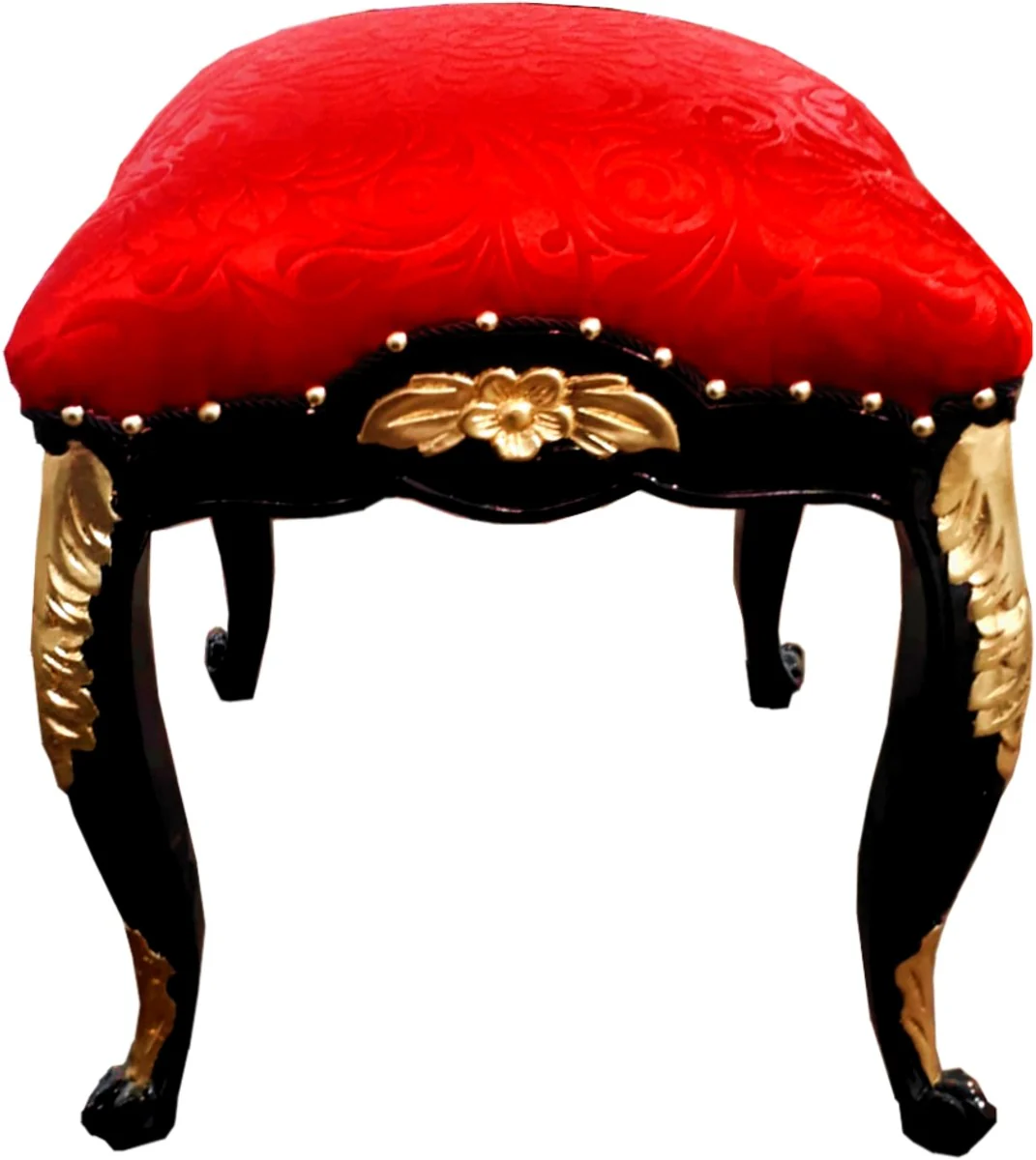 Pompöös by Luxus Barock Sitzhocker Eckig Rot Muster / Schwarz / Gold - Pompööser Barock Hocker designed by Harald Glööckler