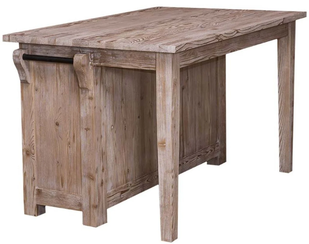 Landhausstil Kücheninsel Naturfarben 135 x 85 x H. 80 cm - Landhausstil Küchenschrank mit 2 Glastüren