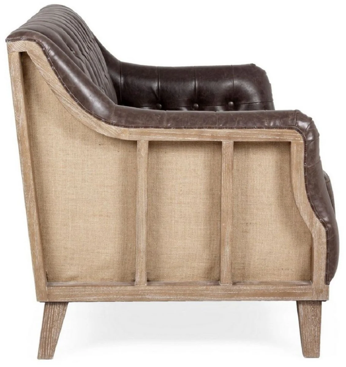 Luxus Chesterfield Kunstleder Sofa Dunkelbraun / Naturfarben 140 x 85 x H. 85 cm - Wohnzimmer Sofa - Wohnzimmer Möbel - Chesterfield Möbel - Luxus Möbel - Luxus Einrichtung