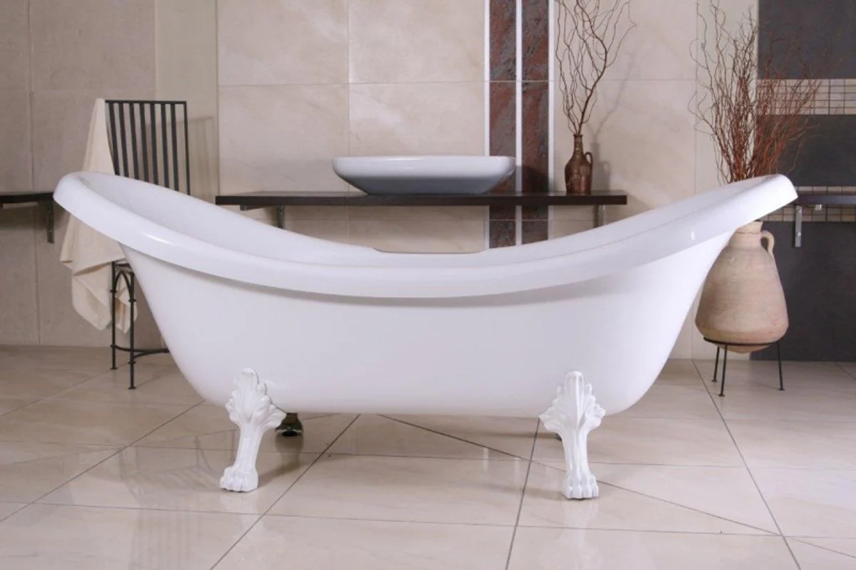 Freistehende Luxus Badewanne Jugendstil Venedig Weiß/Weiß 2020 mm - Barock Badezimmer - Retro Antik Badewanne