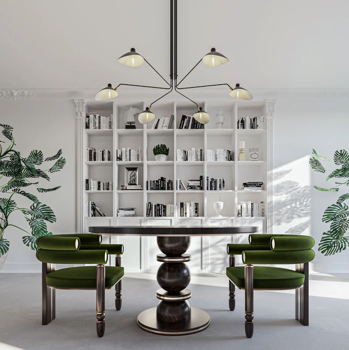 Luxus Samt Esszimmer Stuhl mit Armlehnen Grün / Dunkelbraun / Messing 69 x 63 x H. 72 cm - Küchen Stuhl mit edlem Samtstoff - Esszimmer Möbel - Luxus Möbel