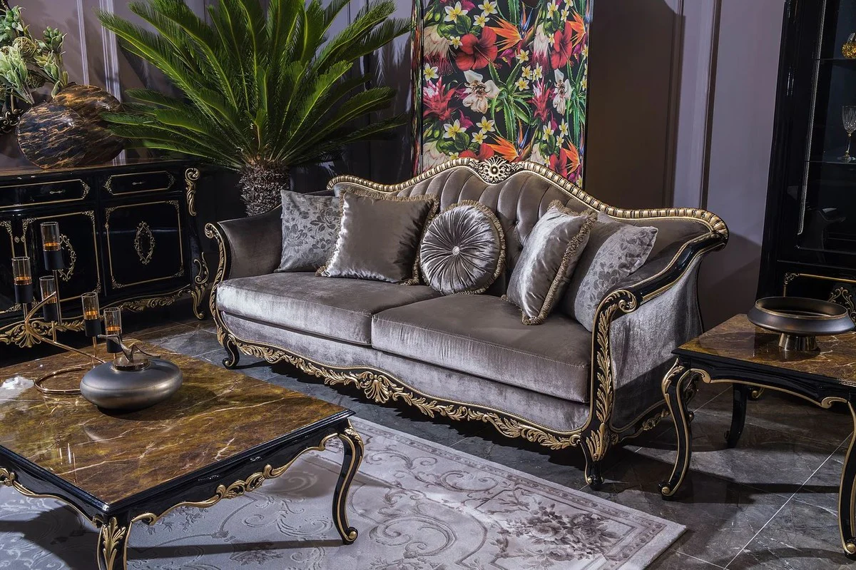 Luxus Barock Couchtisch Schwarz / Gold 125 x 84 x H. 44 cm - Edler Massivholz Wohnzimmertisch im Barockstil - Barock Möbel