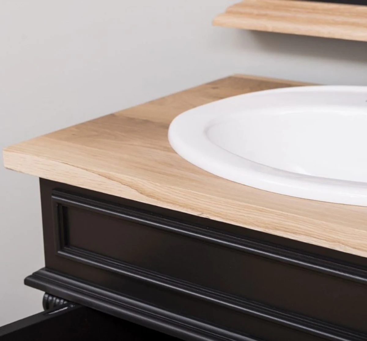 Landhausstil Badezimmer Set Schwarz / Naturfarben - 1 Doppelwaschtisch & 1 Wandspiegel - Massivholz Badezimmermöbel im Landhausstil