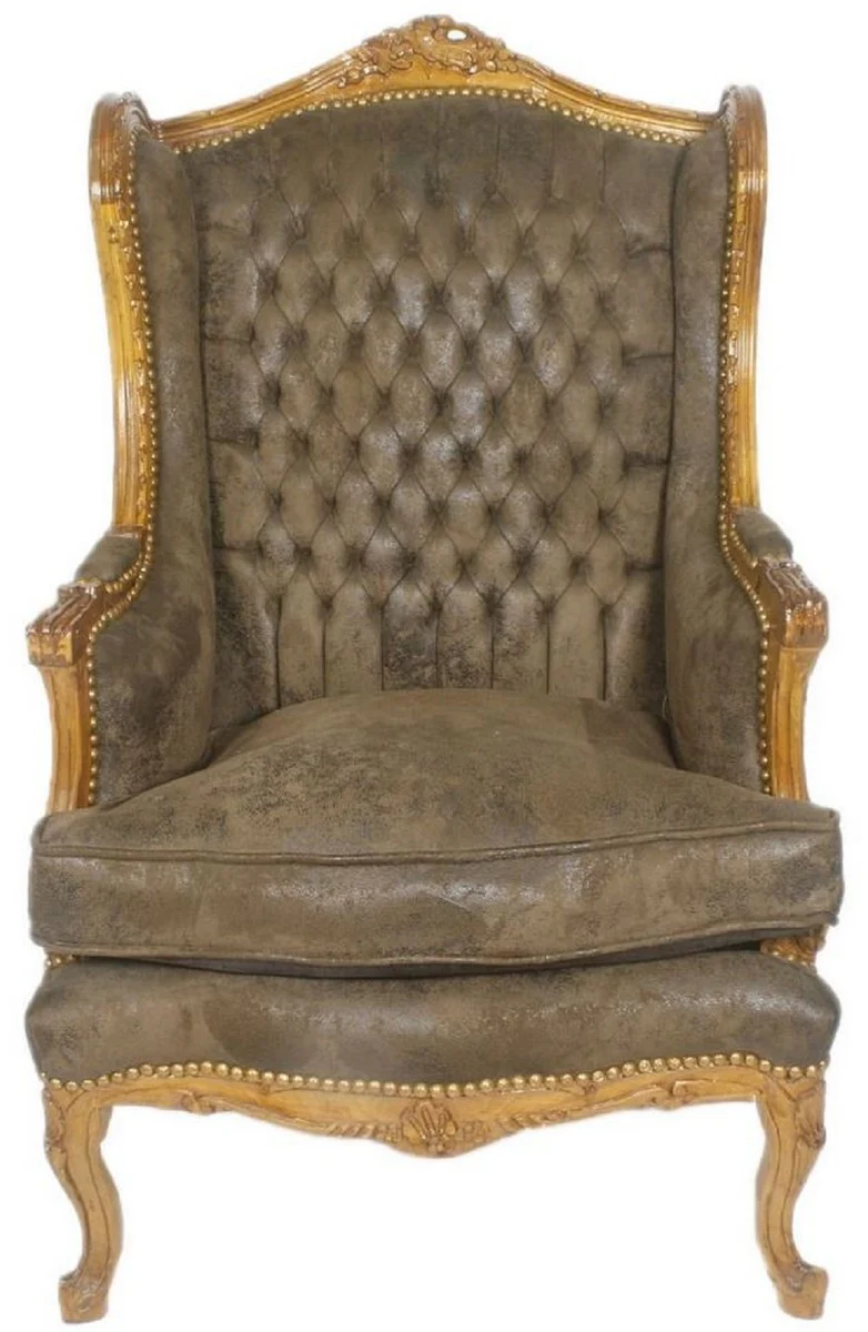 Barock Chesterfield Ohrensessel Dunkelbraun / Braun 83 x 83 x H. 110 cm - Barockmöbel