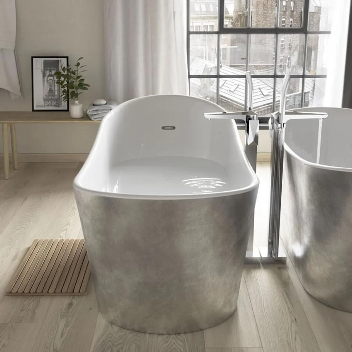 Art Deco Badewanne freistehend Edelstahleffekt Modell He-Hol 1710mm - Freistehende Retro Antik Jugendstil Badewanne