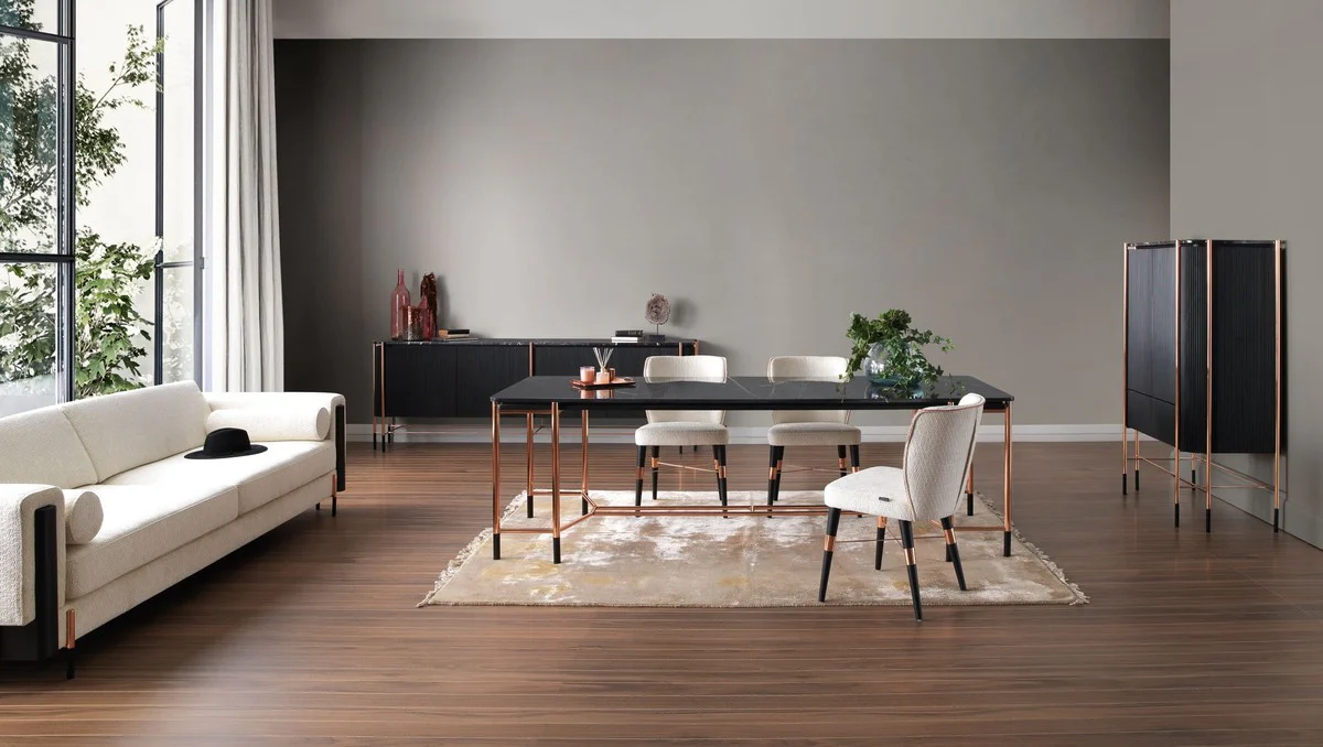 Luxus Barschrank Schwarz / Matt Schwarz / Kupfer 104 x 52 x H. 150 cm - Beleuchteter Weinschrank mit 2 Türen - Wohnzimmer Möbel - Bar Möbel - Hotel Möbel - Luxus Kollektion