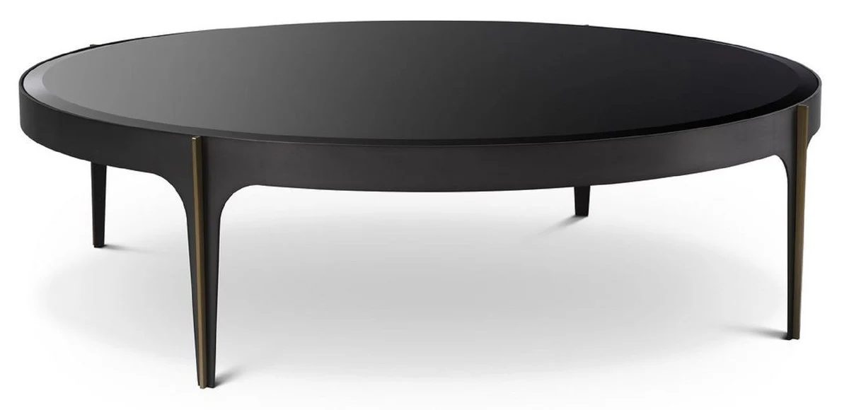 Luxus Couchtisch Bronze / Messing / Schwarz Ø 124 x H. 34,5 cm - Runder Edelstahl Wohnzimmertisch mit Glasplatte - Luxus Wohnzimmer Möbel