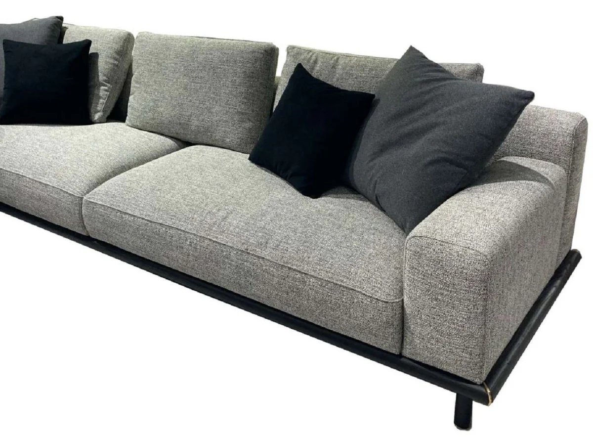 Luxus 4er Sofa Grau / Schwarz 320 x 100 x H. 74 cm - Wohnzimmer Sofa - Hotel Sofa - Wohnzimmer Möbel - Hotel Möbel - Luxus Möbel - Luxus Einrichtung - Wohnzimmer Einrichtung