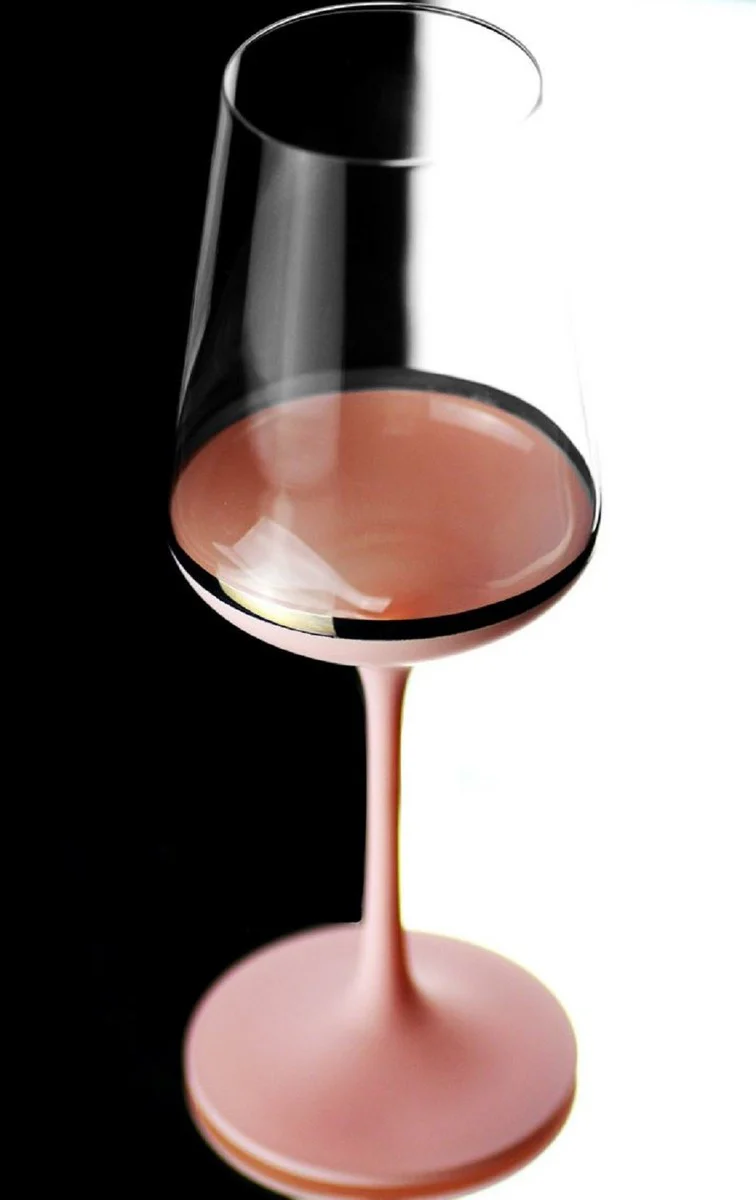 Luxus Rotweinglas 6er Set Altrosa / Silber Ø 8,5 x H. 24 cm - Handgefertigte und handbemalte Weingläser - Hotel & Restaurant Accessoires - Luxus Qualität