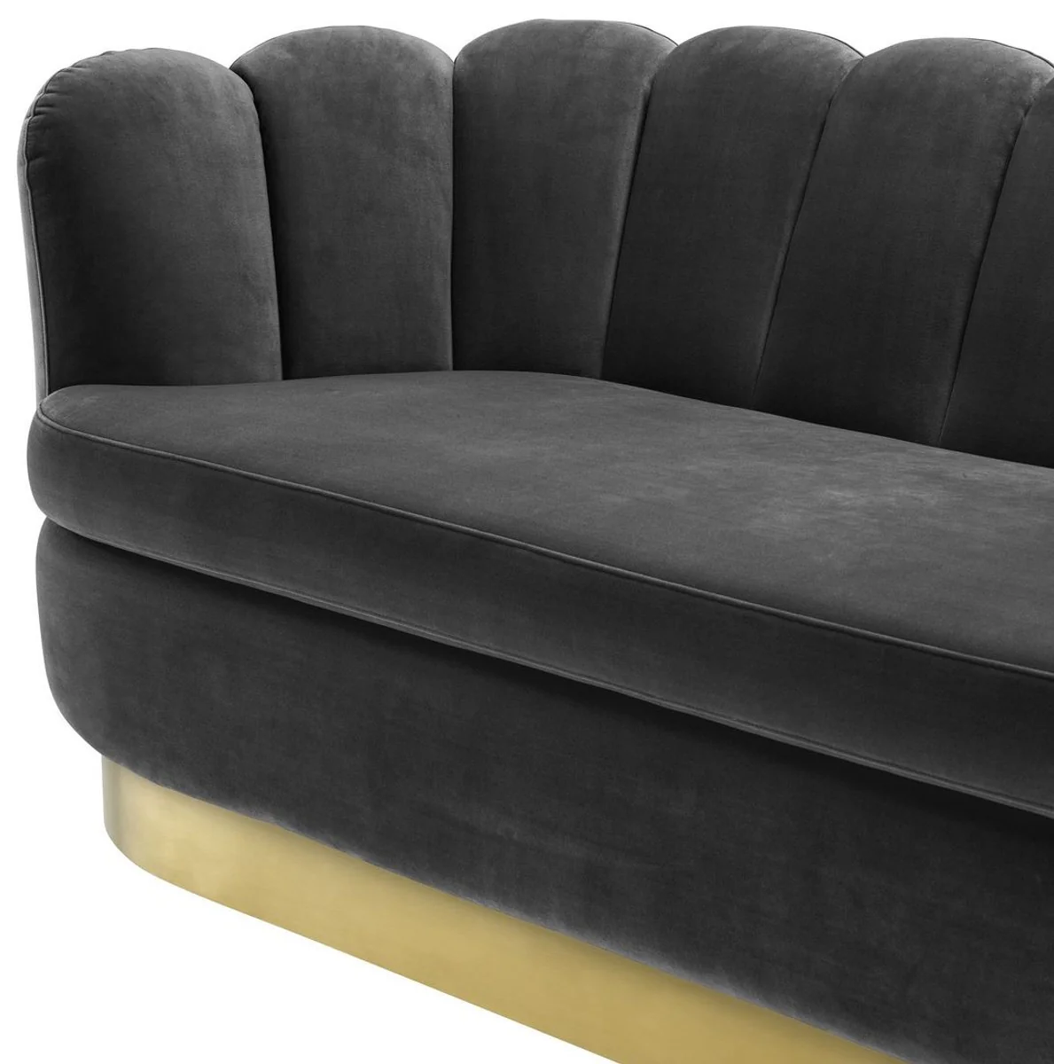 Luxus Samt Sofa Dunkelgrau / Messingfarben 225 x 90 x H. 80 cm - Wohnzimmer Sofa - Luxus Qualität