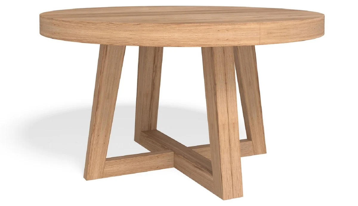 Luxus Esstisch Naturfarben 140-320 x 140 x H. 77 cm - Runder ausziehbarer Massivholz Konferenztisch - Esszimmer Möbel - Büro Möbel - Massivholz Möbel - Luxus Möbel