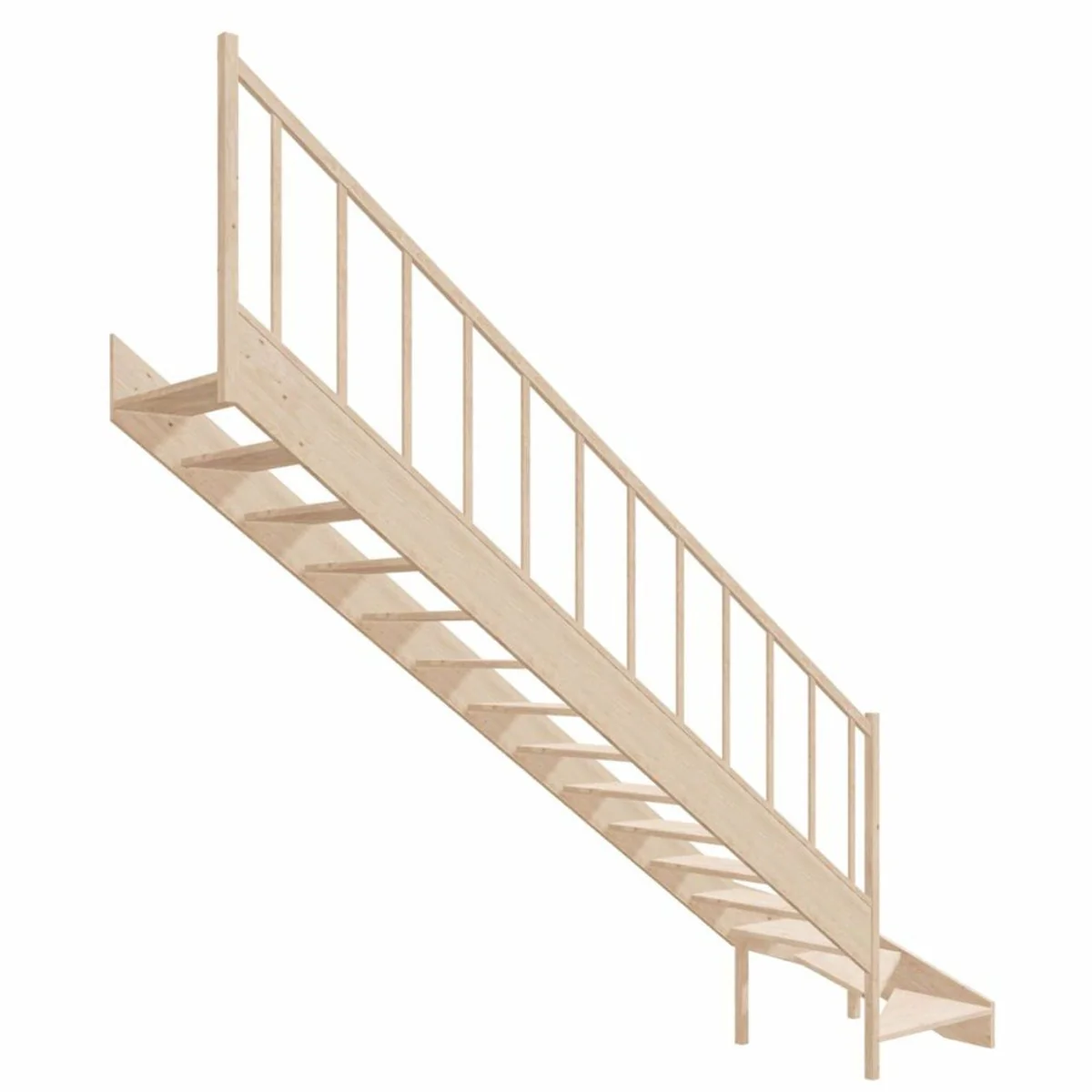 Luxus Eck-Holztreppe mit Geländer linke Seite Naturfarben H. 364 cm