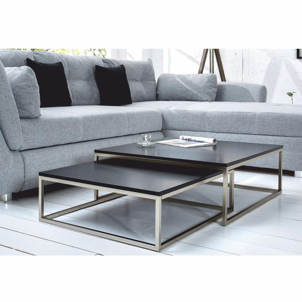 Couchtisch 2er Set Schwarz / Silber - Wohnzimmer Möbel