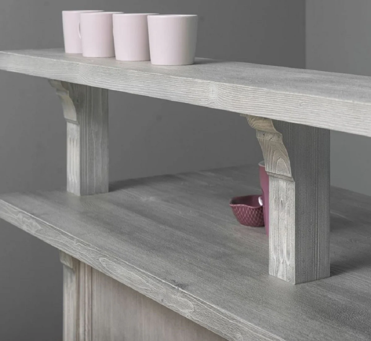 Landhausstil Bar Theke Grau 180 x 68 x H. 120 cm - Massivholz Thekentisch - Massivholz Barmöbel - Barmöbel im Landhausstil - Landhausstil Einrichtung