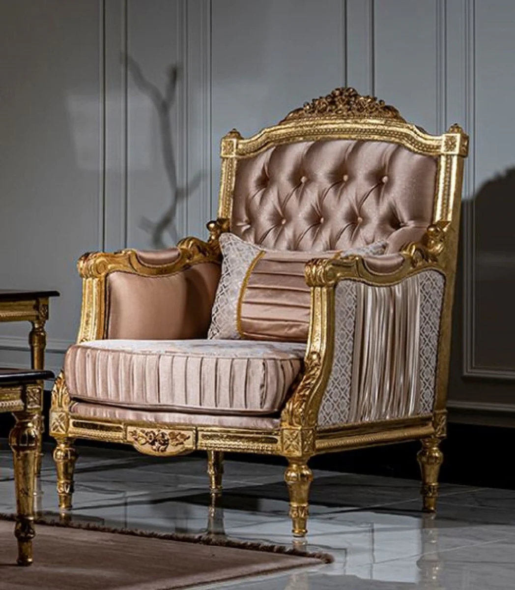 Luxus Barock Wohnzimmer Set Rosa / Weiß / Gold - 2 Sofas & 2 Sessel & 1 Couchtisch - Prunkvolle Wohnzimmer Möbel im Barockstil