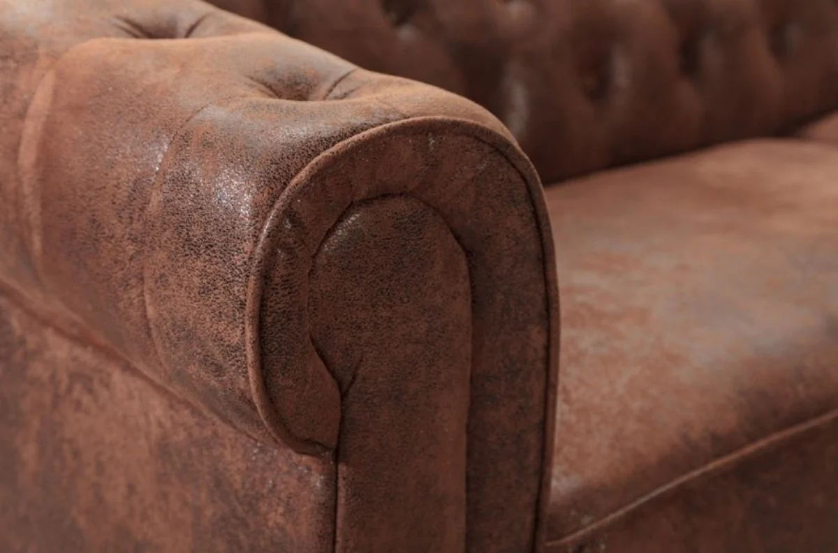 Chesterfield Ecksofa Links Antik Braun - Microfaser Wohnzimmer Sofa - Chesterfield Wohnzimmer Möbel