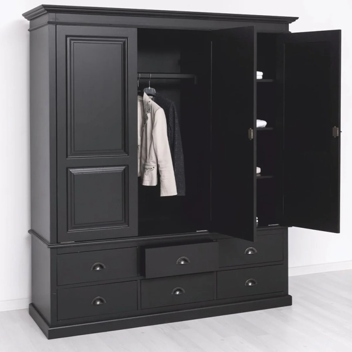 Landhausstil Schlafzimmer Schrank Schwarz 174 cm - Schlafzimmer Möbel