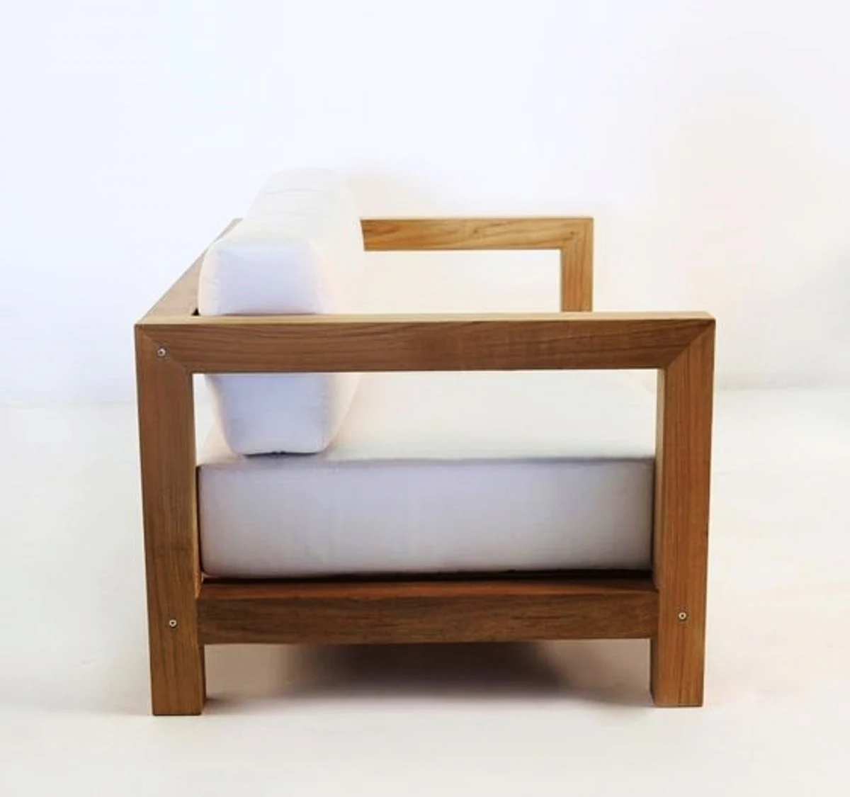 Garten Sessel Boston Rustikal Weiss-Creme/Braun 80 x 40 x H70 cm - Eiche Massivholz - Echtholz Möbel Massiv