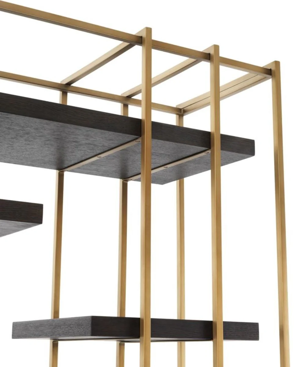 Luxus Wohnzimmer Regalschrank Dunkelgrau / Messing 166 x 45 x H. 222 cm - Wohnzimmerschrank