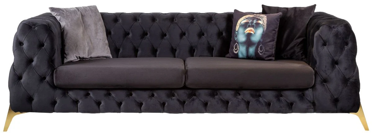 Luxus Chesterfield Samt Sofa Lila / Messing 240 x 95 x H. 81 cm - Modernes Wohnzimmer Sofa - Chesterfield Möbel