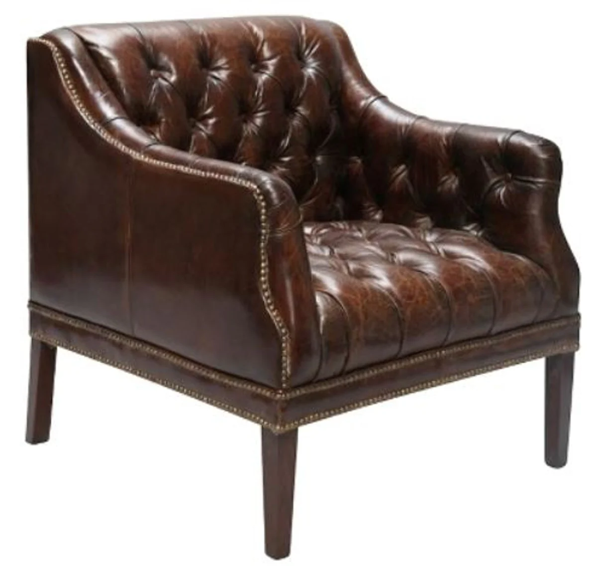 Luxus Echtleder Wohnzimmer Sessel Dunkelbraun 80 x 84 x H. 79 cm - Chesterfield Möbel