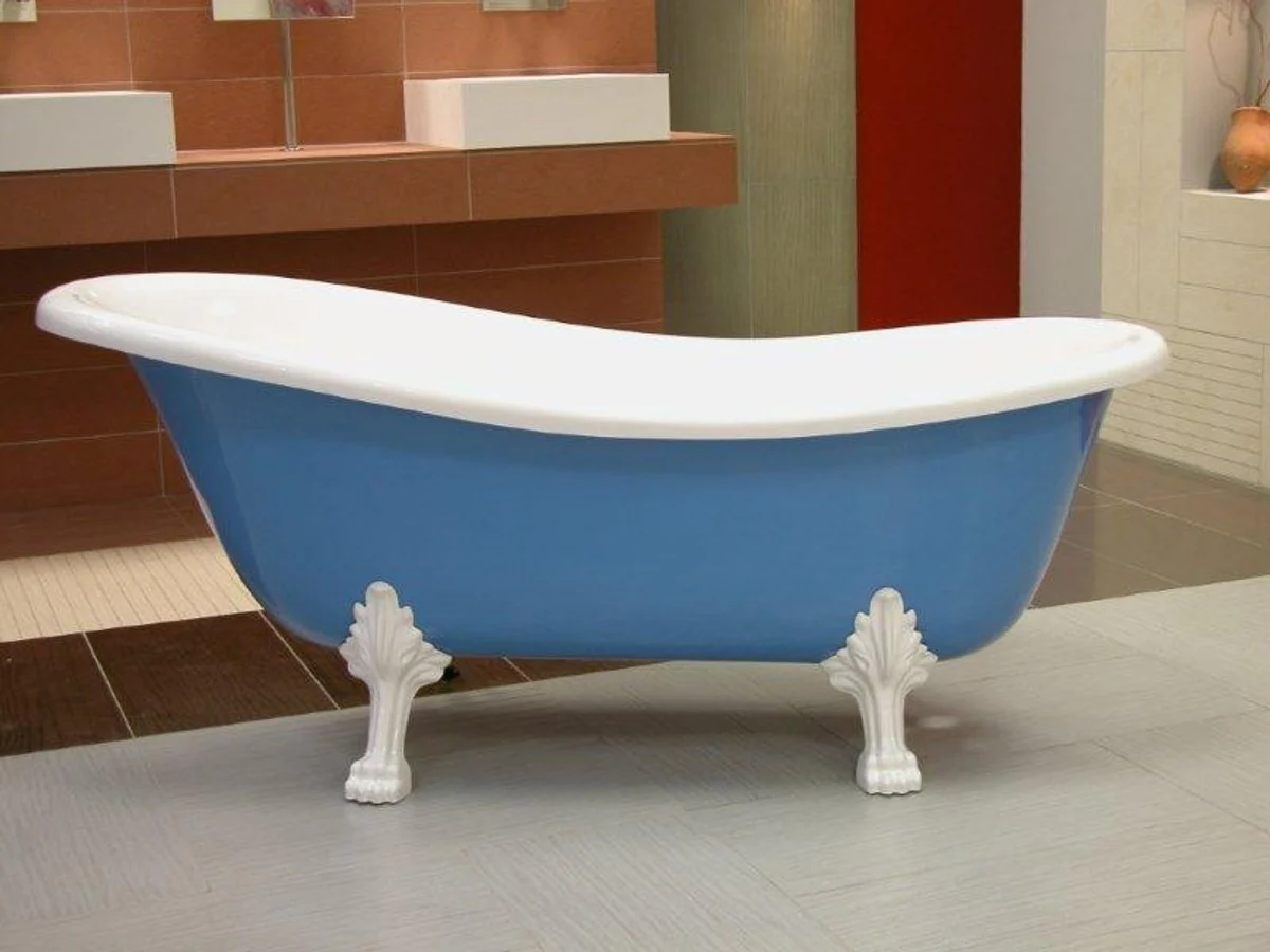 Freistehende Luxus Badewanne Jugendstil Roma Hellblau/Weiß/Weiß 1470mm - Barock Antik Stil Badezimmer