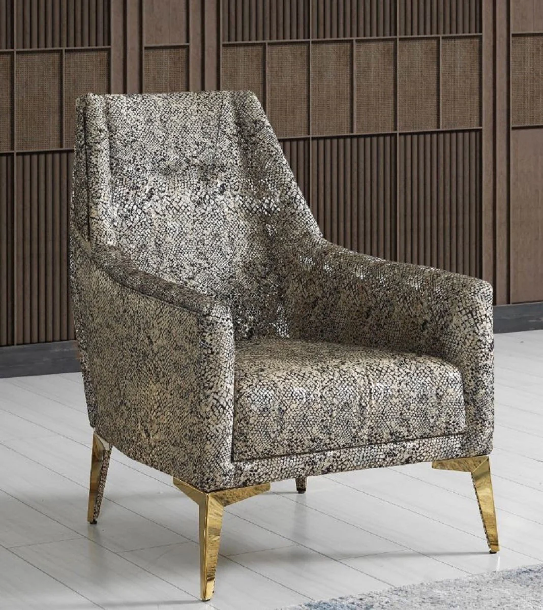 Luxus Wohnzimmer Set Grau / Gold - 2 Sofas & 2 Sessel & 1 Couchtisch - Moderne Wohnzimmer Möbel - Luxus Qualität