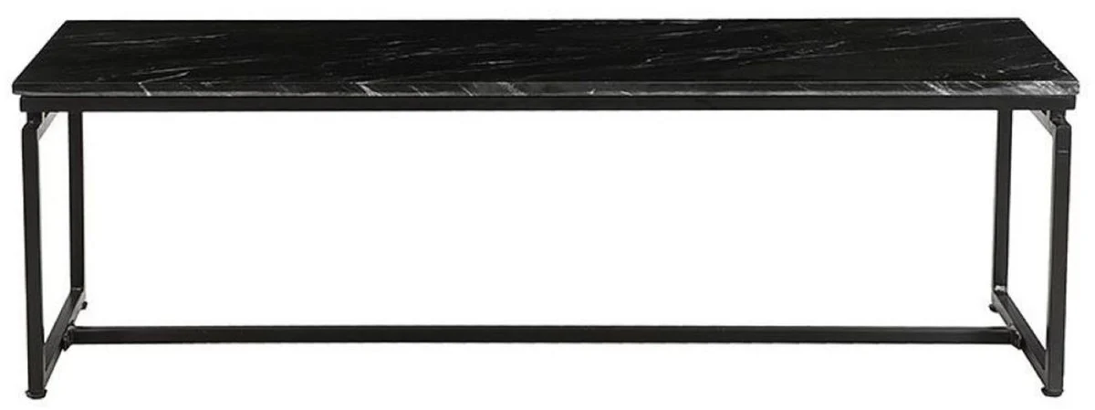 Luxus Couchtisch 2er Set Schwarz - Metall Wohnzimmer Tische mit Marmorplatte - Wohnzimmer Möbel - Luxus Möbel