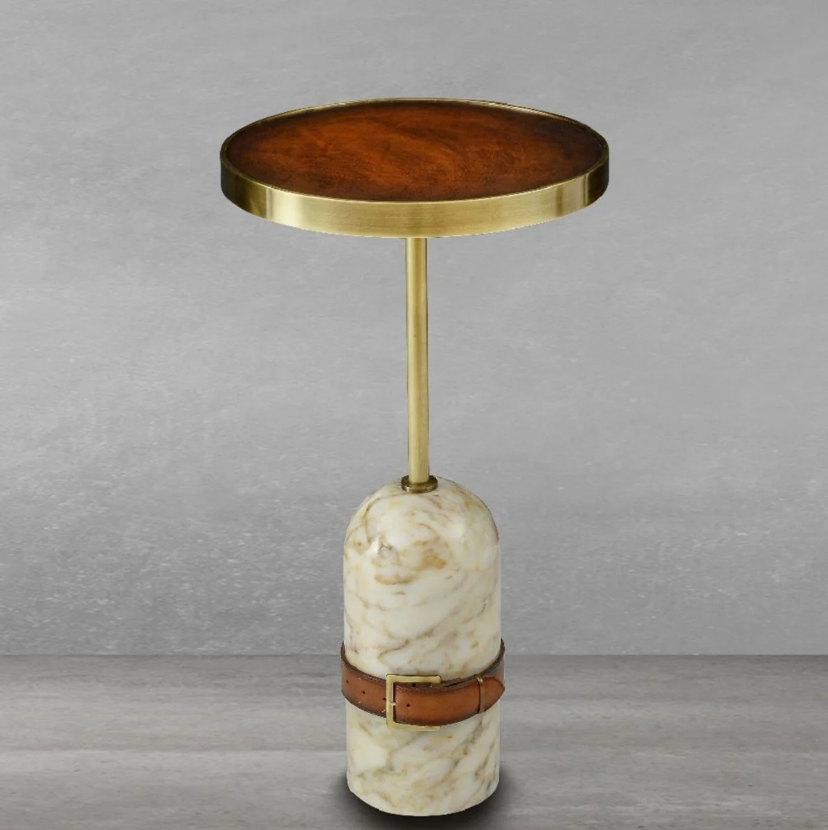 Luxus Beistelltisch Braun / Messing / Creme Ø 33,5 x H. 61 cm - Runder Tisch mit Marmorfuß - Wohnzimmer Möbel - Luxus Möbel