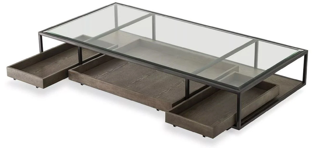 Luxus Couchtisch Bronzefarben / Grau 180 x 90 x H. 37 cm - Rechteckiger Wohnzimmertisch mit Glasplatte - Wohnzimmer Möbel - Luxus Möbel