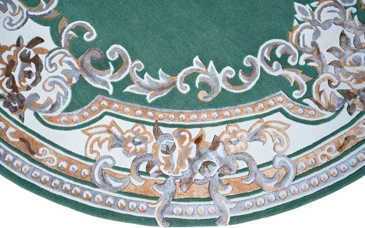 Runder Pompöös by Luxus Barock Teppich Krone von Harald Glööckler Grün / Weiß / Braun - Verschiedene Größen